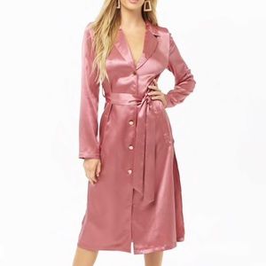 belted satin shirt dress